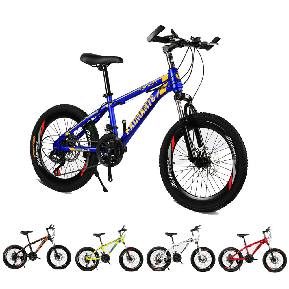 [EU Direct] KAIMATE 20 Inch 21-Speed Mountain Bike Front and Rear Disc Brakes Bicycle Off-Road MTB for Kids Gifts