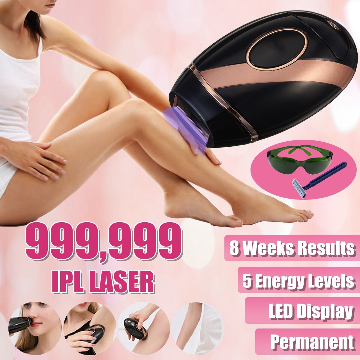 5 Energy Level Laser Hair Removal LED Display Instrument Armpit Lip Hair Epilator Painless Hair Removal