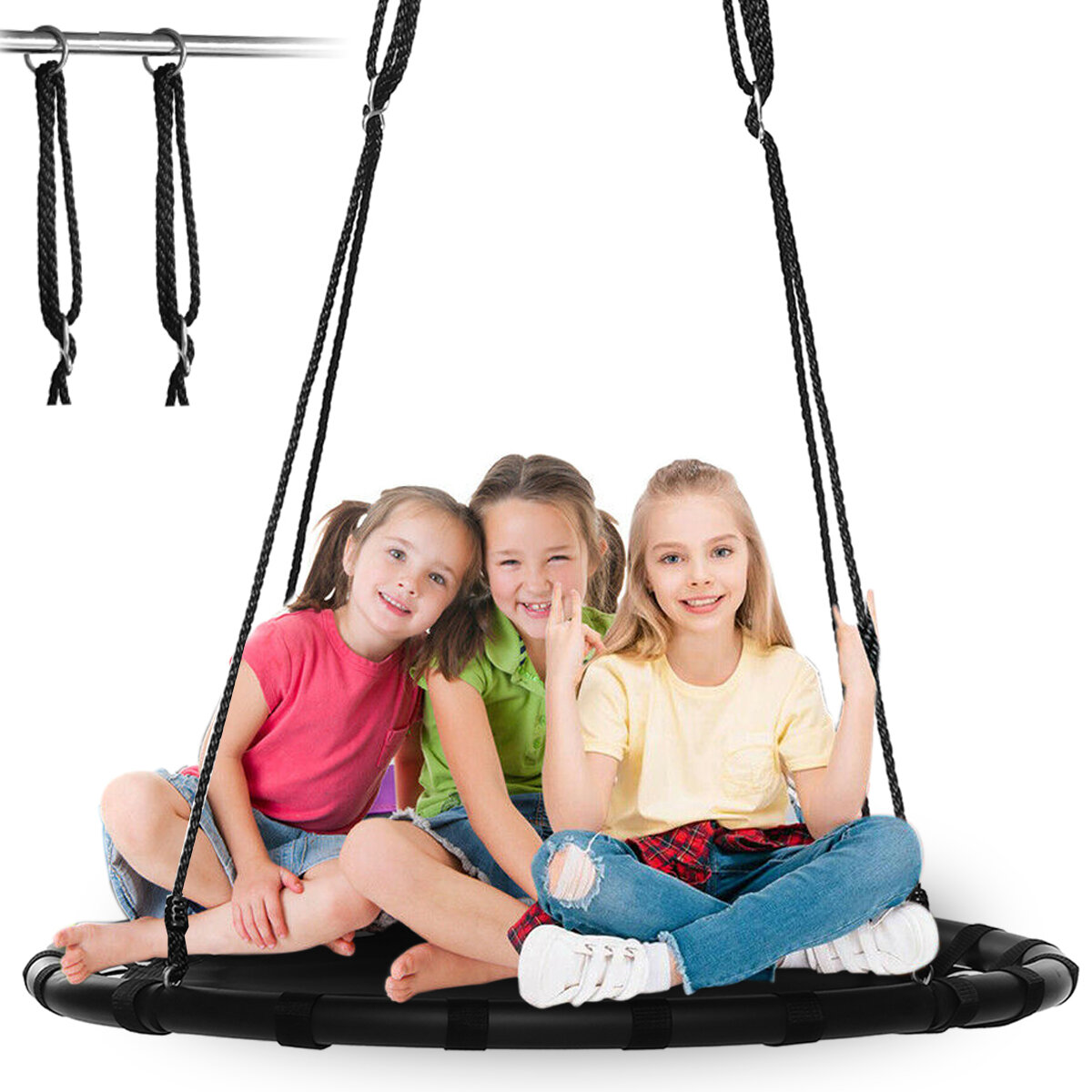 60/110cm Kids Garden Swing Round Mesh Swing Adjustable Multi-child Hammock Hang Chair Outdoor Travel