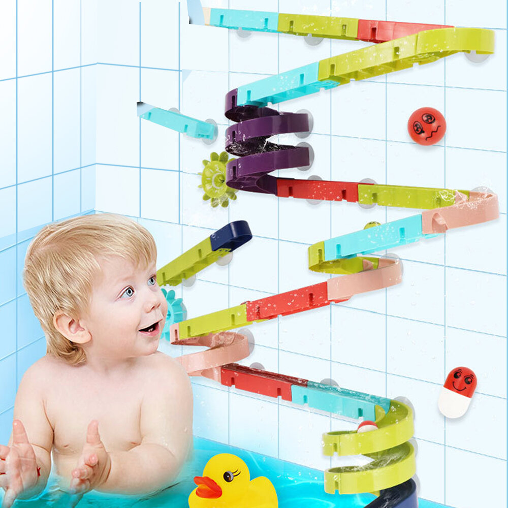 DIY Kids Bath Toys Wall Suction Cup Marble Race Run Track Bathroom Bathtub Play Water Games Toy Kit