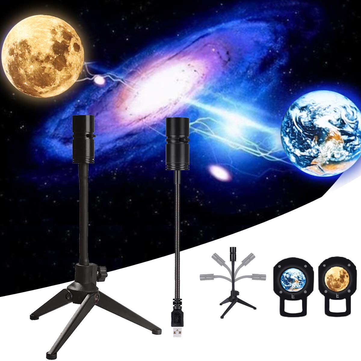 Planet Moon Earth Projection LED Lamp 360 Rotatable Projector Lamp With Optional Base Replaceable Slideshow For Bedroom Lighting Photography