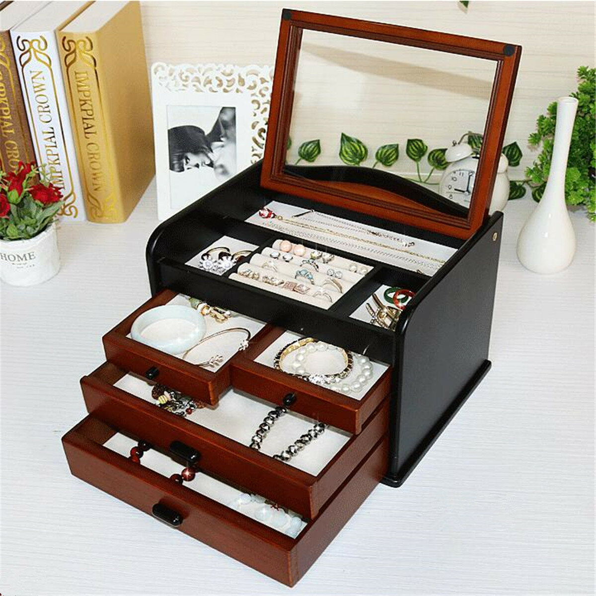 Wooden Jewellery Storage Box Multifunctional Solid Wood Jewelry Watch Box