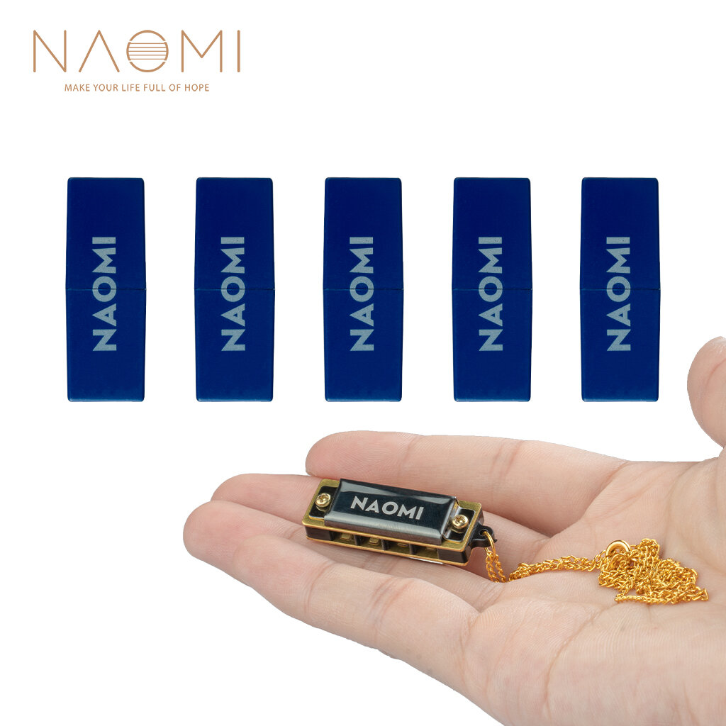 NAOMI 5pcs/1set 4 Holes Mini Harmonica Necklace Brass Reed +Environmental ABS Comb In Key of C Model Really Plays