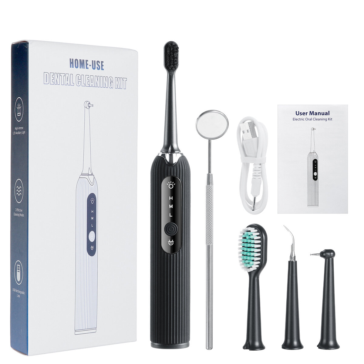 3 Modes LED Screen Electric Toothbrush Oral Cleaning Kit Dental Tool Rechargeable IPX6 Waterproof