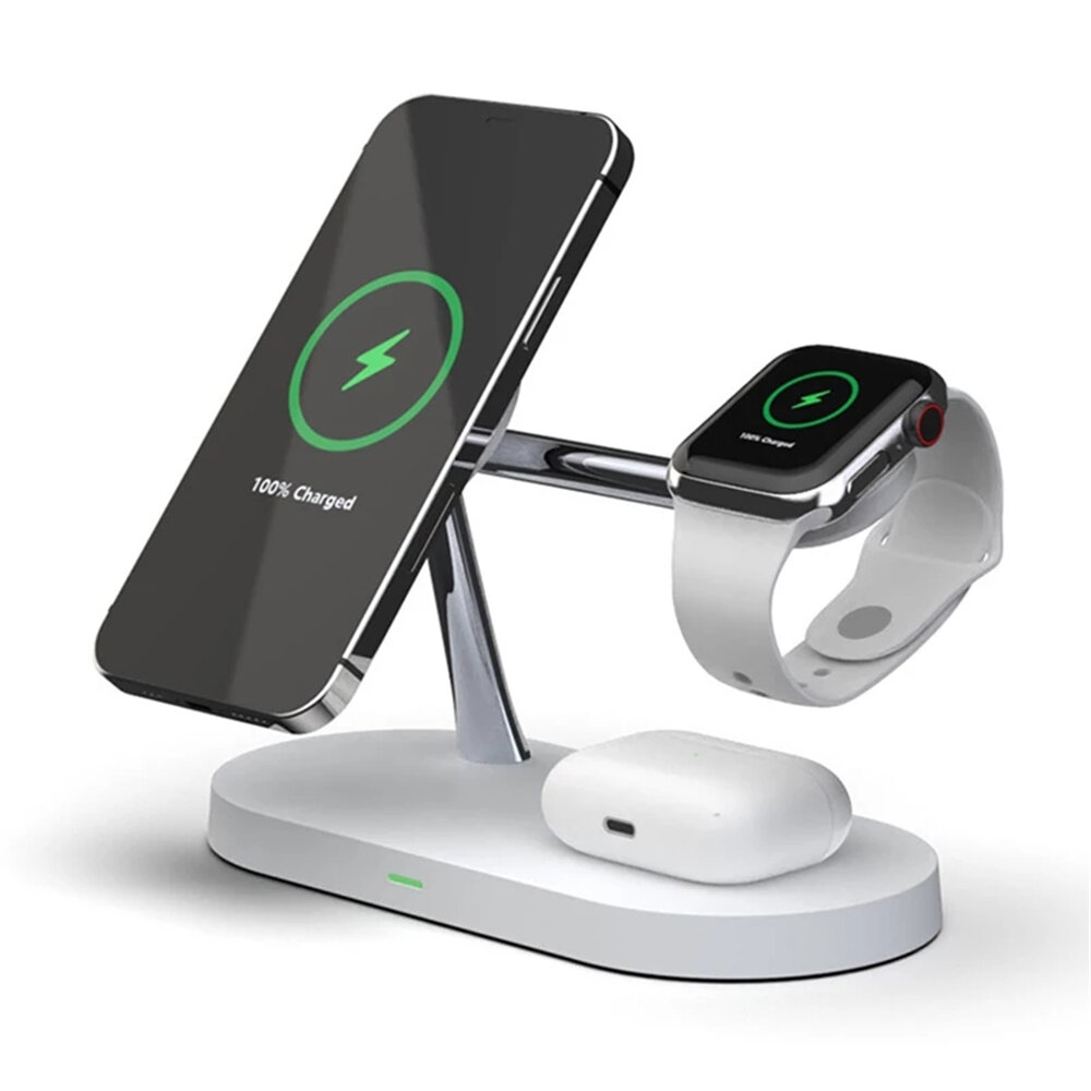 Bakeey T268 3-In-1 Magnetic Wireless Charger LED Light Fast Wireless Charging Dock Station For Qi-enabled Smart Phones for iPhone 12 Mini for iPhone 12 Pro Max for iPhone 11 SE 2020 For Samsung Galaxy Note 20 Ultra for Apple Watch iWatch for AirPods Pro