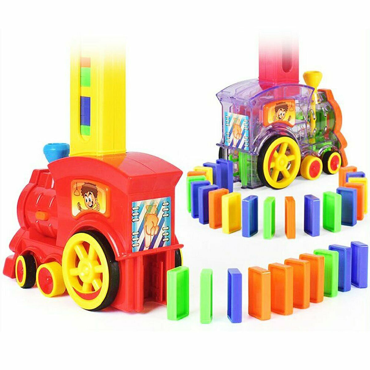 60Pcs Motorized Domino Train Car kit Set Up Blocks Elevator Springboard Bridge Set Colorful Bricks Plastic Toy Gift for Children Kids