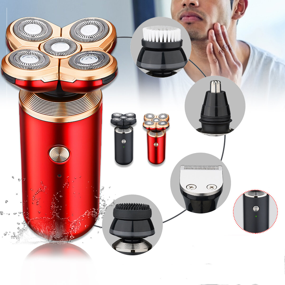 5-in-1 5D Rotary Floating Heads Electric Shaver USB Charging IPX6 Waterproof Men Nose Hair Cleaner Set Intelligent Anti-pinch Electric Shaver