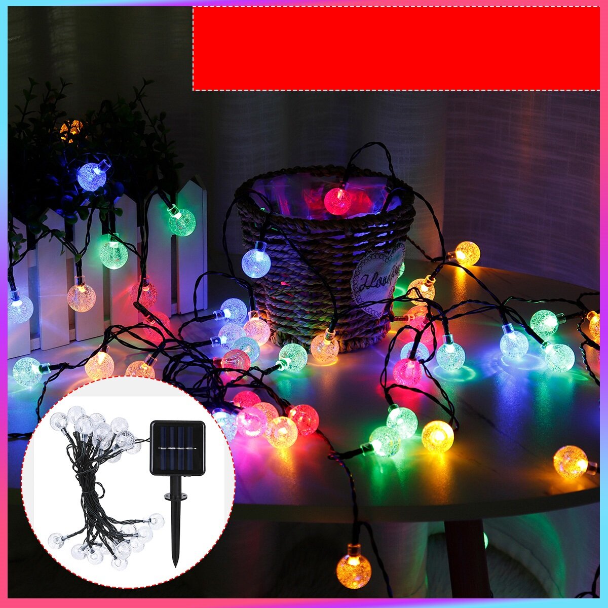 5/7/12m LED Solar Outdoor Waterproof Lamp 2.3cm Diameter Ball Shape Christmas Light String Balcony Garden Decoration Lights Christmas Decorations Clearance Christmas Lights