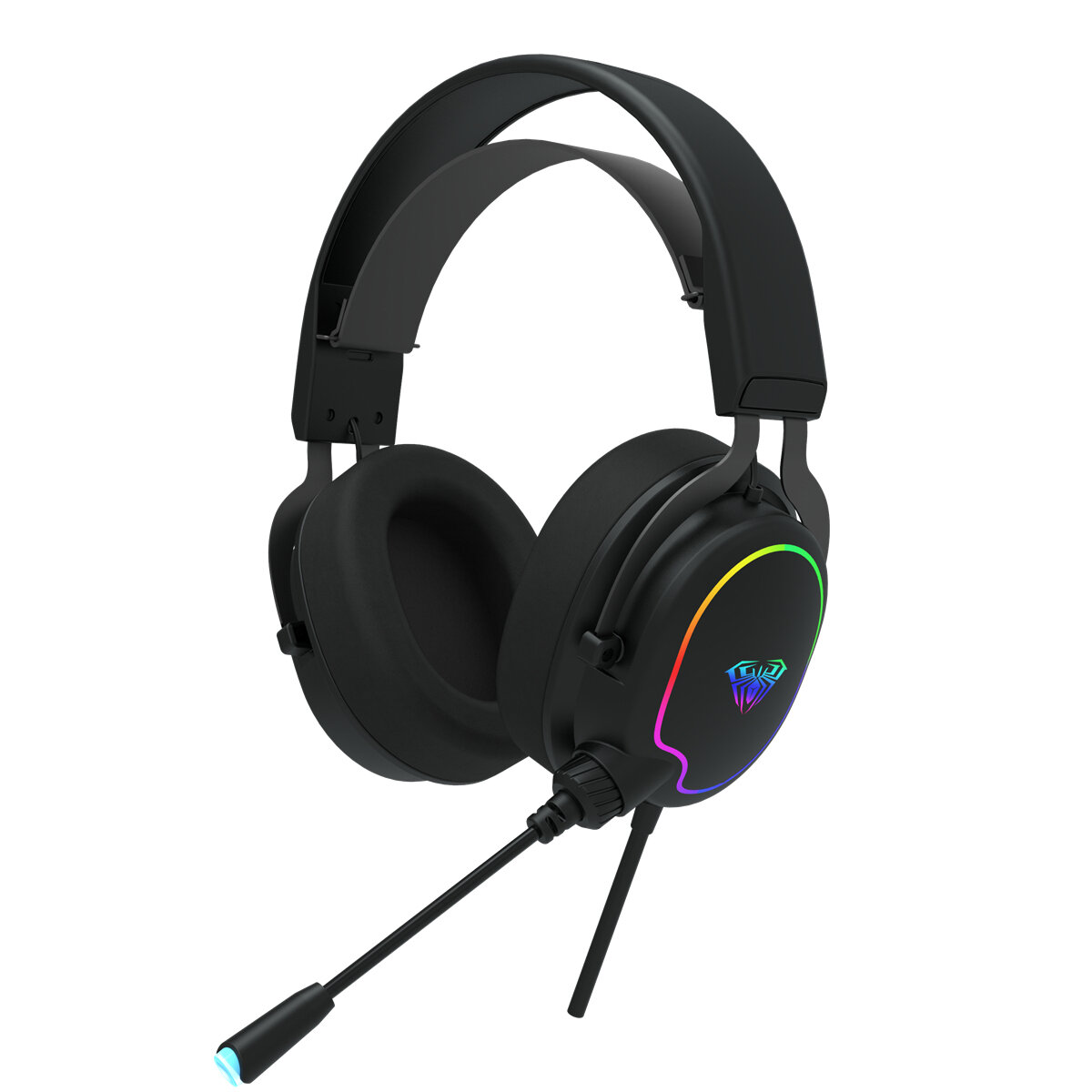 AULA F606 Gaming Headset 3.5mm Wired 50mm Driver RGB Light Bass Stereo Surround Sound Lightweight Headset with Microphone for Computer Laptop PC Gamer