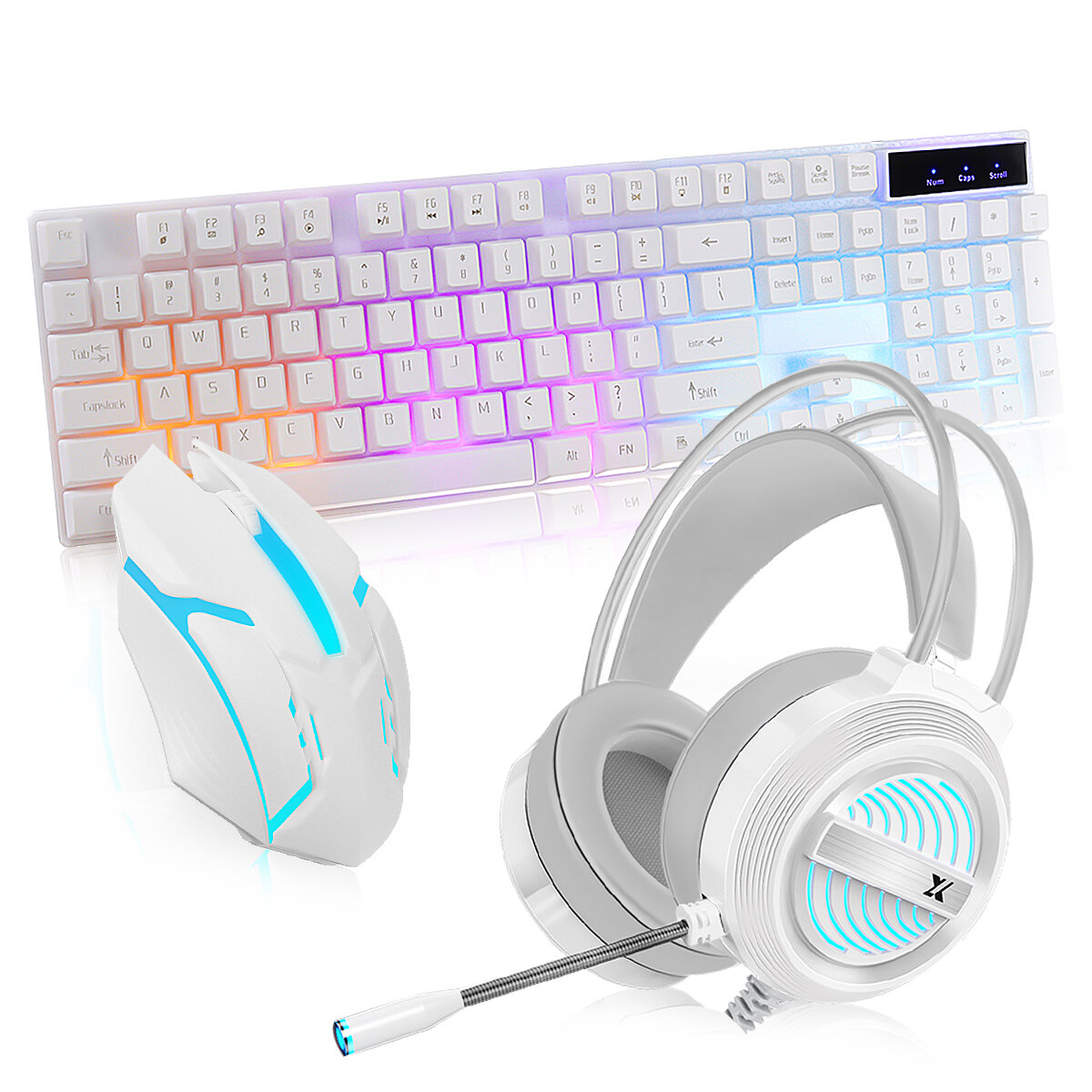 3Pcs Gaming Keyboard & Mouse Headset Combo 104 Keys RGB Backlit Waterproof Mechanical Feeling Keyboard Ergonomic Mouse USB Wired LED PC Gaming Headset with Microphone for Computer Gamer Home Office