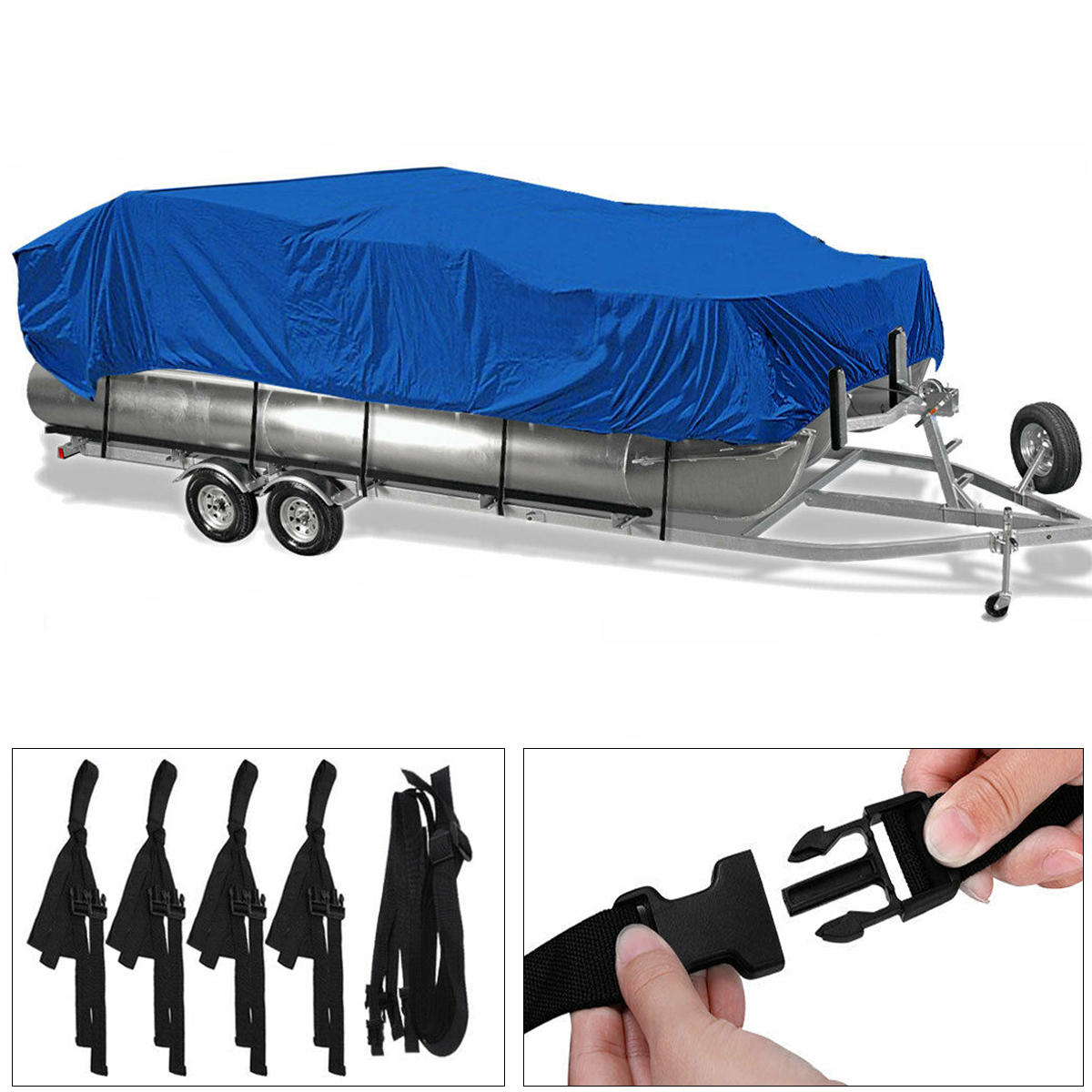 17-20Ft / 21-24Ft Heavy Duty 210D Waterproof Pontoon Boat Cover Fish Ski Beam