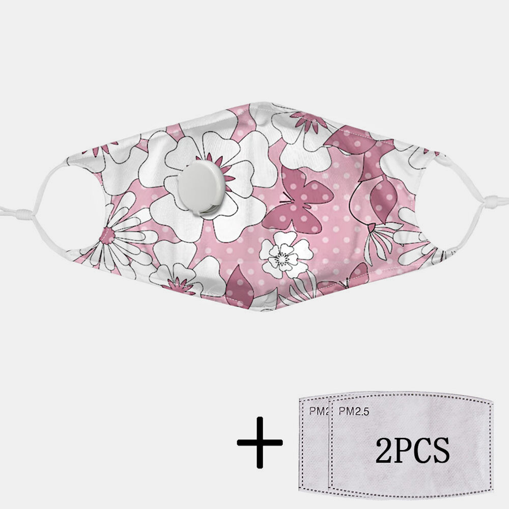 2Pcs PM2.5 Filter Print Non-disposable Masks With Breathing Mask