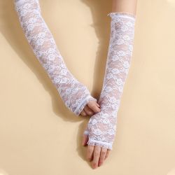 Women Dacron Wild Long Flowers Pattern Lace Gloves Mesh Breathable Half-finger Gloves Sun Protection Sleeves