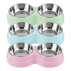 Stainless Steel Double Bowls Pet Food Water Bowl Cat Dog Puppy Feeder Pet Water Food Dish