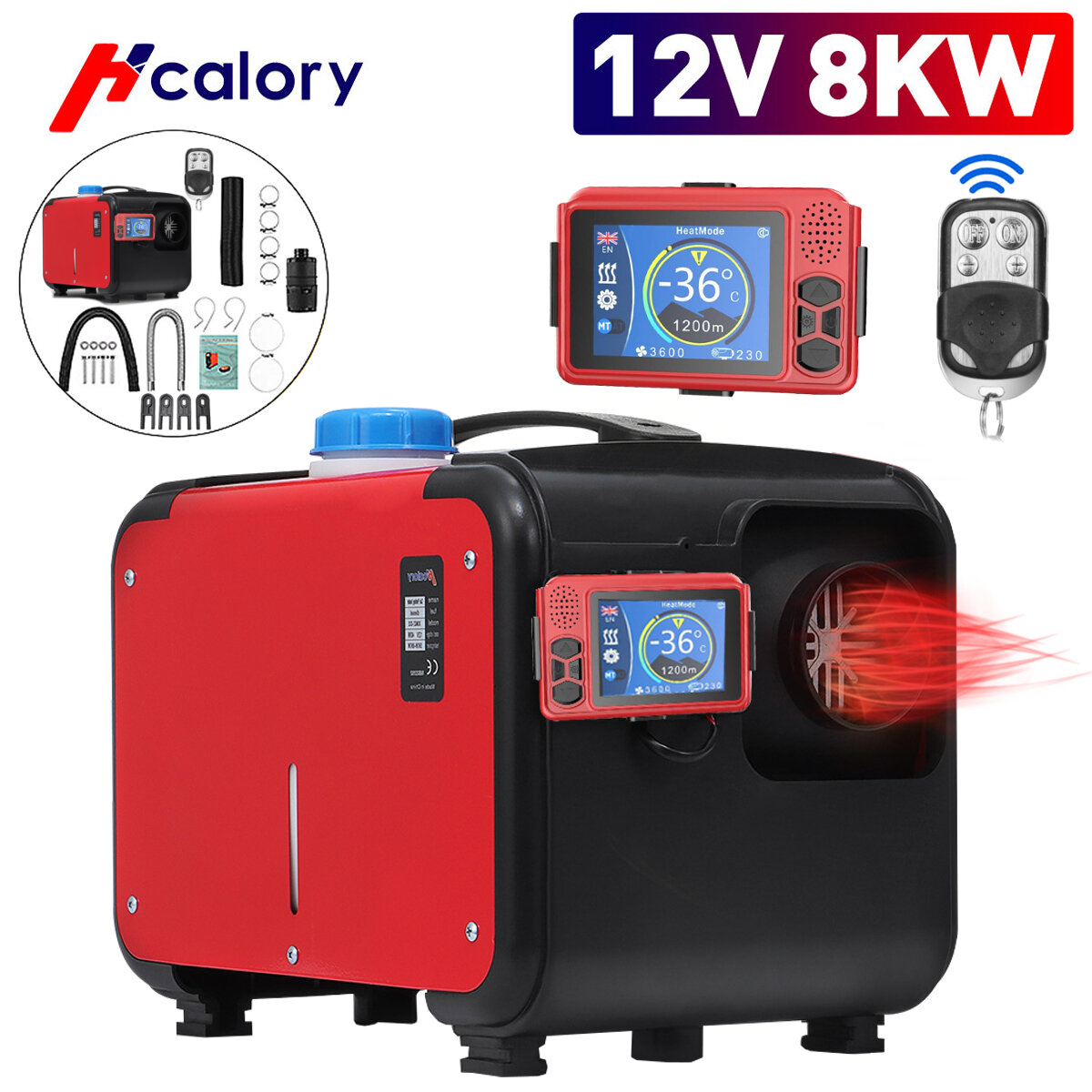 HCalory 5-8KW 12V Parking Diesel Air Heater LCD Thermostat for Car Truck SUV Bus RV Boats