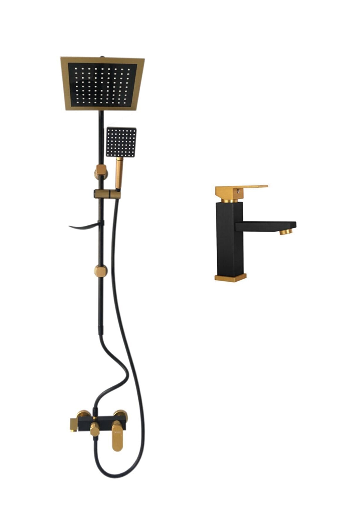 Rudi Gold Black Bathroom & Washbasin Mixer & Gold Black Robot Shower Set-602gb3 RU500GB3