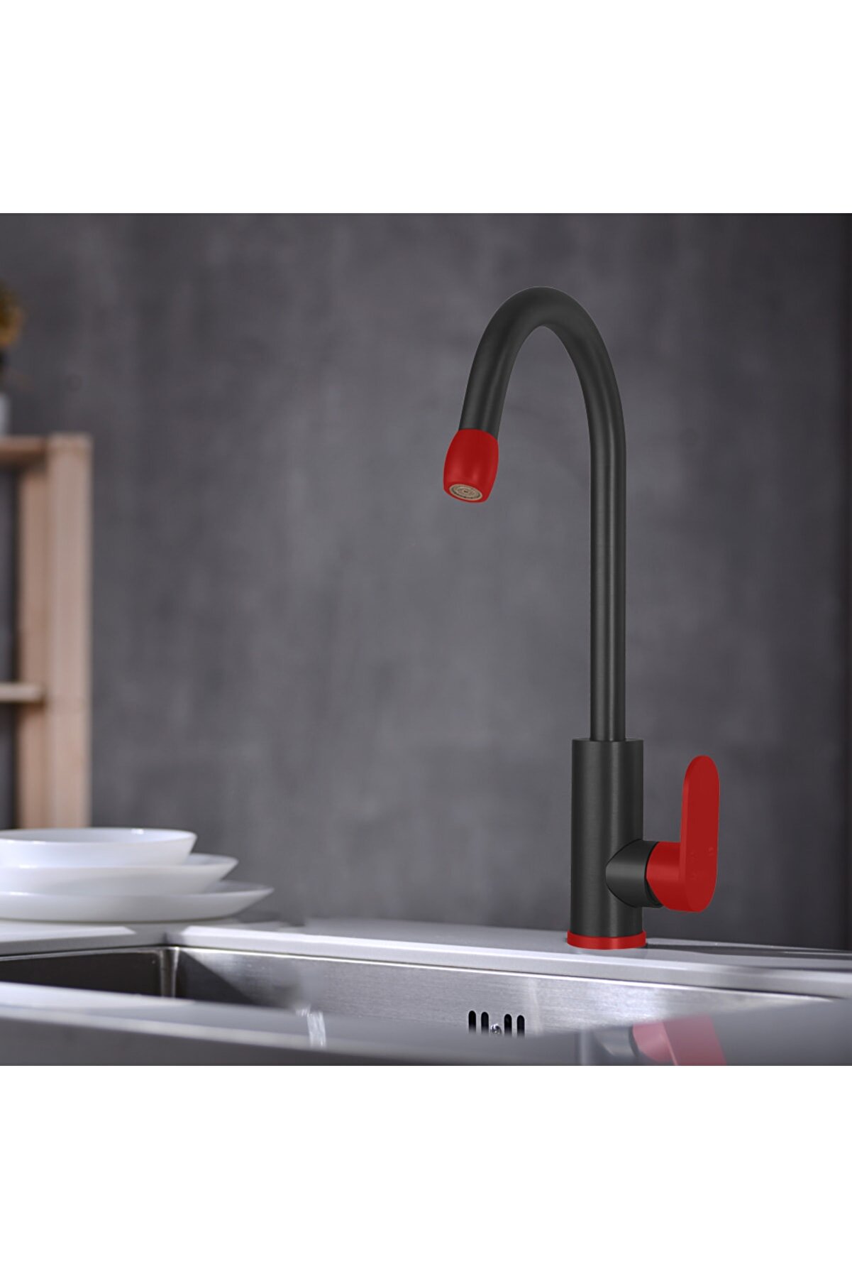 Rudi Red Black Kitchen Sink Mixer 360° Rotatable P593S5025