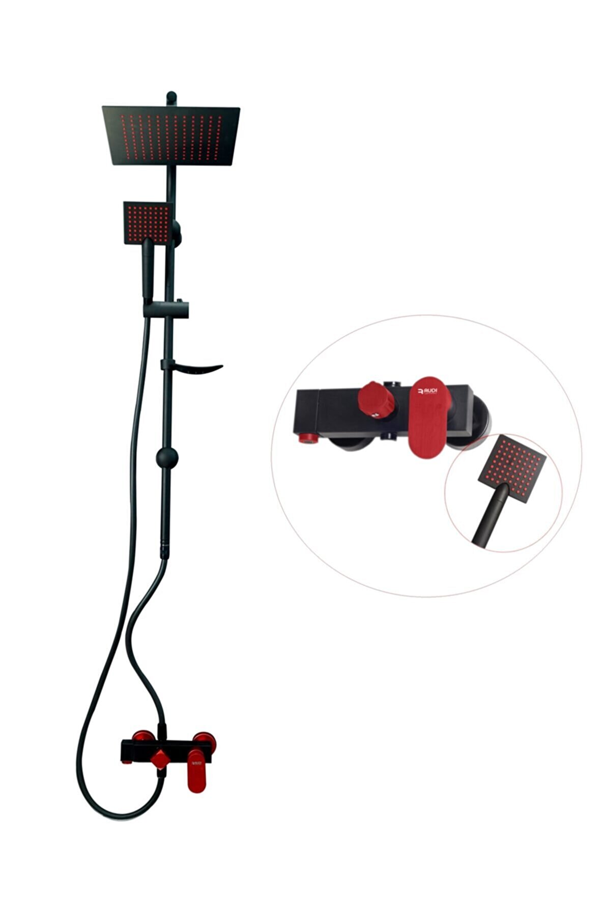 Rudi Red Black Bathroom Mixer & Oria Black Robot Shower Set ORIA500RB