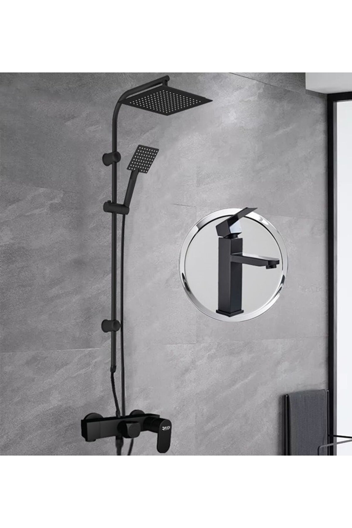 Rudi Black Bathroom & Washbasin Mixer &oria Black Robot Shower Set ORIA602B