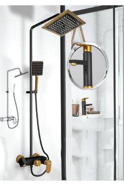 Rudi Gold Black Bathroom & Washbasin Mixer & Gold Black Robot Shower Set - 204gb3 P619S9969