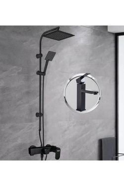 Rudi Black Bathroom & Washbasin Mixer &oria Black Robot Shower Set ORIA602