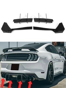 For Ford Mustang 2015-2021 Rear Bumper Lip Diffuser Cover Splitters Shark Fins