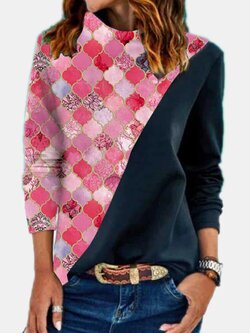 Women's Geometry Graphic Patchwork Ethnic Style Stacks Collar Sweatshirt