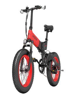 LAOTIE® FT100 1000W 15AH 20x4in Fat Tire Folding Electric Moped Bicycle 90-120KM Max Mileage Electric Bike - Black Red