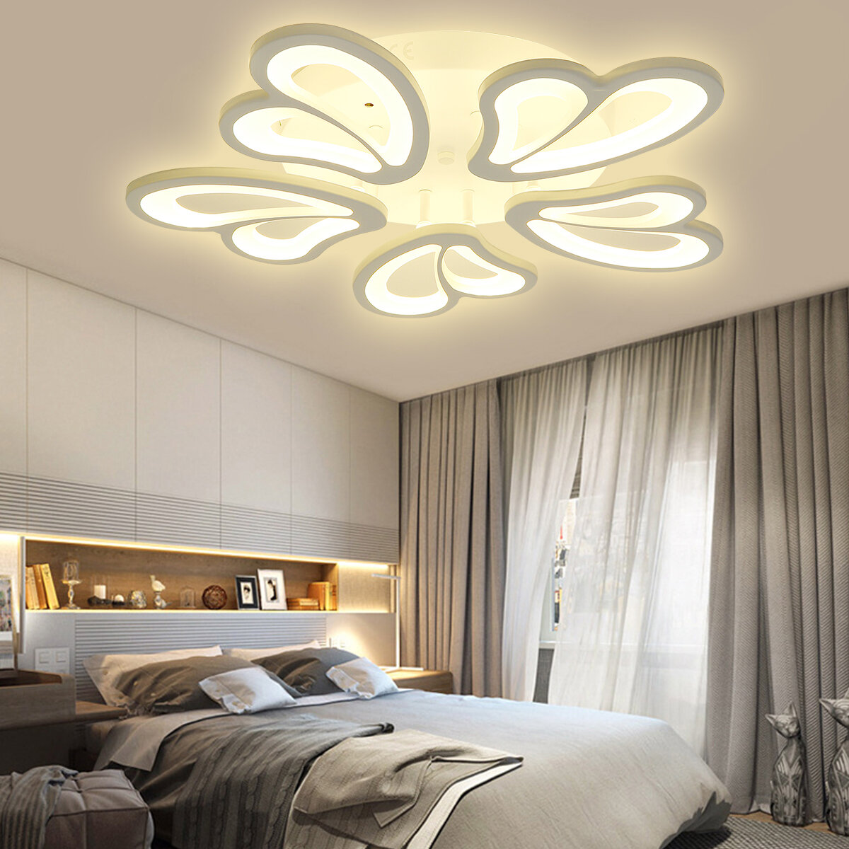5 Heads Modern Ceiling Lamp+Remote Control AC 110-220V Living Room Bedroom Study Light