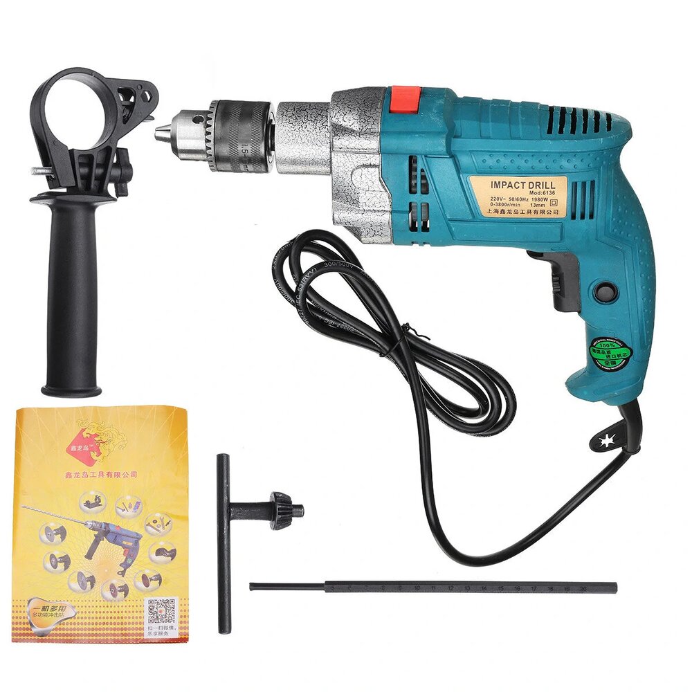 1980W 3800rpm Electric Impact Drill With Depth Measurement 360° Rotating Anti-Slip Handle Scale Spinal Cooling System Hand Tool
