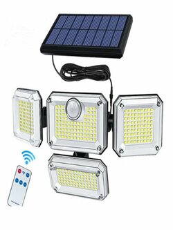 333 LED Solar Powered Lights Outdoor 270 Wide Angle Motion Sensor Wall Spotlights with 3 Adjustable Heads for Patio Garden Porch