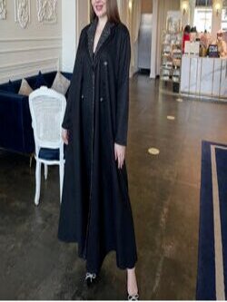 H21 Winter abaya, winter design, suede with Chanel, the cut is closed