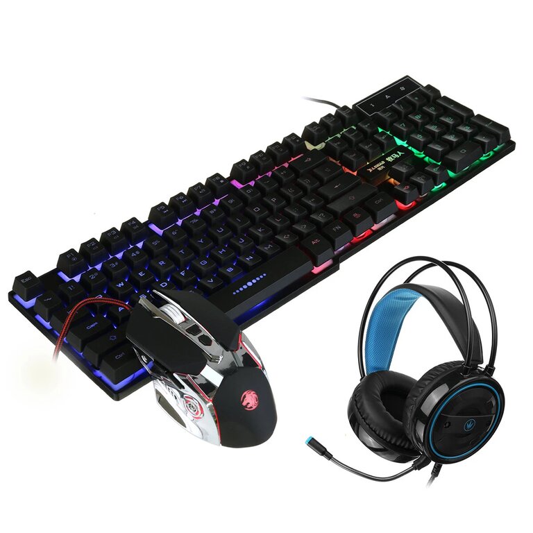 Bakeey Mice Keyboards Headphones Combo 104-Key Backlit Mechanical Waterproof Wired Keyboard G5 800DPI Wired Mice 7.1 Stereo Sound 3.5MM USB E-Sports Headset with Mic RGB Luminous Gaming Set - #2