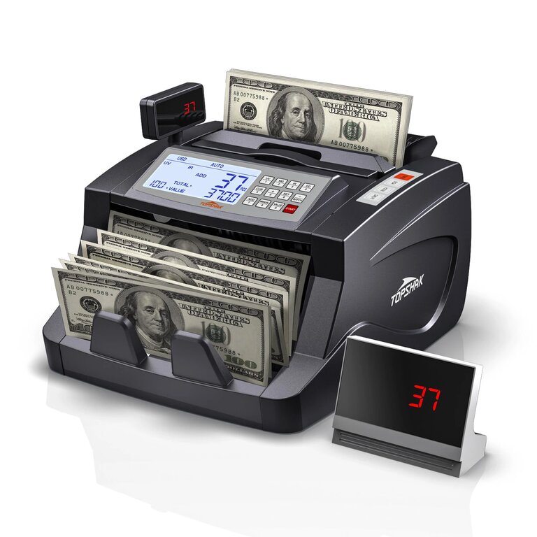 Topchack TS-BC1 Money Counting Machine 80W 1000pcs/min Bank Money Counting Machine EU / US Plug - US Plug Brand: TOPSHAK