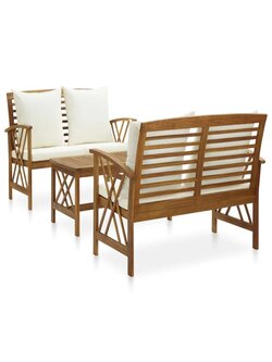 3 piece garden lounge set with solid acacia wood cushions
