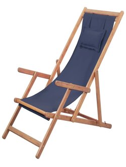 vidaXL folding beach chair fabric and wood frame blue
