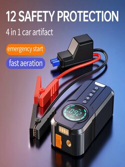  1000A 8400mAh Car Jump Starter with Air Compressor Power Bank Portable Pump Wireless Inflation Emergency Battery Booster