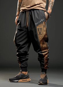Men's Ethnic Tribal Geometric Print Blend Japanese Hand Embroidered Fabric Pants - Black S Brand: ChArmkpR
