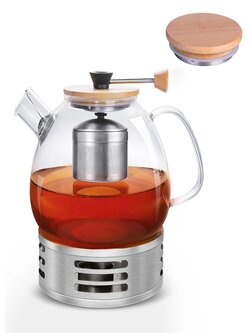 1600ml Heat Resistant Glass Teapot with 304 Stainless Steel Teapot and Insulated Flat Filter - Brown