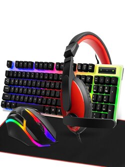 Chepado 4 in 1 Keyboard Mouse Headset Mouse Combo 104-Keys Suspended Translucent Keycaps Colorful Glow Backlight Mousepad Noise Canceling Headset with Extra Large Mouse Pad - White