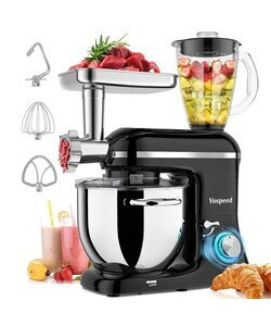  Vospeed 9 in 1 Multifunction Mixer 1500W Kitchen Planetary Mixers with 8QT Stainless Steel Bowl and 6 Speeds, Blender, Meat Grinder, Dough Roller - Silver