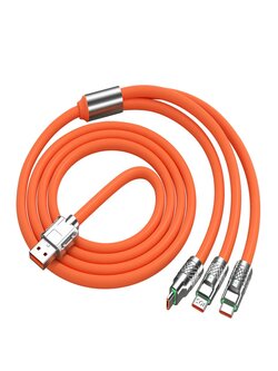  120W USB-A to iP/Type-C/Micro USB Cable Fast Charging Data Transmission Tinned Copper Core Line 1M Long for iPhone 11 12 13 14 14 Pro for Huawei Mate 50 for Samsung Galaxy S23 for Oppo Ren9 for Redmi K60 - Orange