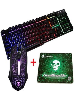 Colorful Backlit USB Wired Gaming 2400DPI LED Gaming Mouse Combo With Mouse Pad