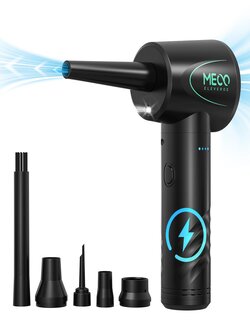  MECO ELEVERDE Compressed Air Duster, Air Blower with LED Light, 3-Gear to 100000RPM, Electric Air Duster for PC/Keyboard Cleaner, Reusable Cordless Air Duster - Black