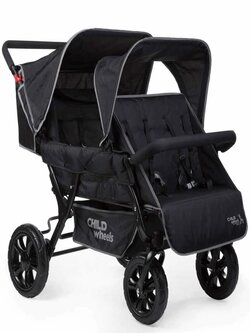 [EU Direct] vidaXL 421145 CHILDHOME sister stroller for 4 children black CWTB2 Baby Stroller Portable Travel Pram Foldable Trolley