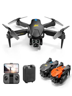 WLRC M3 Three Camera Electric Adjustment Wi-Fi Drone with HD 3 Lens Intelligent Obstacle Avoidance 360 Degree with Optics Flow Positioning Easily Bend RC Quadcopter RTF - Orange Two Batteries