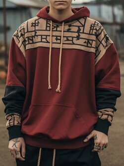 Men's Ethnic Tribal Patterns Herringbone Hoodies with Kangaroo Pockets and Drawstrings - Navy S Brand: ChArmkpR