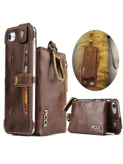 Cool Zipper Wallet Case with Card Slots and Hook for iPhone 7/8 - Brown