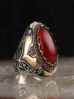 1 Pcs Retro Simple Style Fashion Personality Agate Stone Ring - Sorrel 13