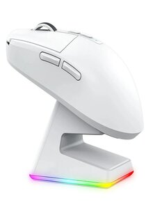 X6 Bluetooth Mouse PixArt PAW3395 Tri-Mode Connectivity RGB Touch Base Magnetische Charging Macro Gaming Mouse - White